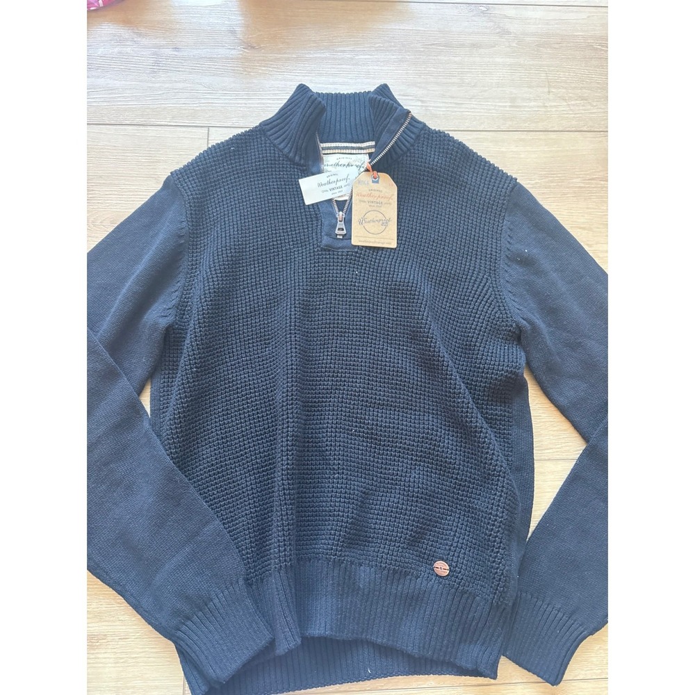 Weatherproof Vintage Mens Navy preppy Waffle Knit Quarter Zip Sweater size Small
